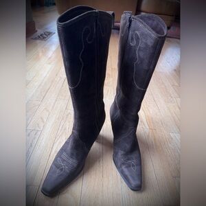 Brown Suede Knee-High Boots with Stitching Coldwater Creek sz 11 GUC